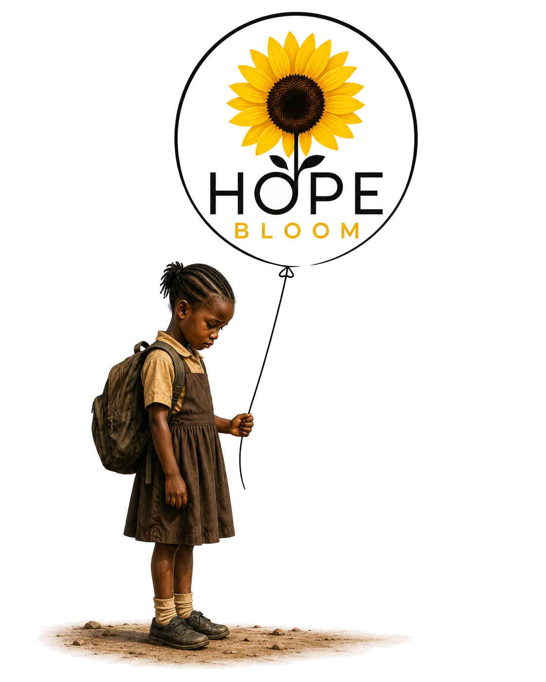 Hope Bloom โ girl holding a sunflower logo balloon